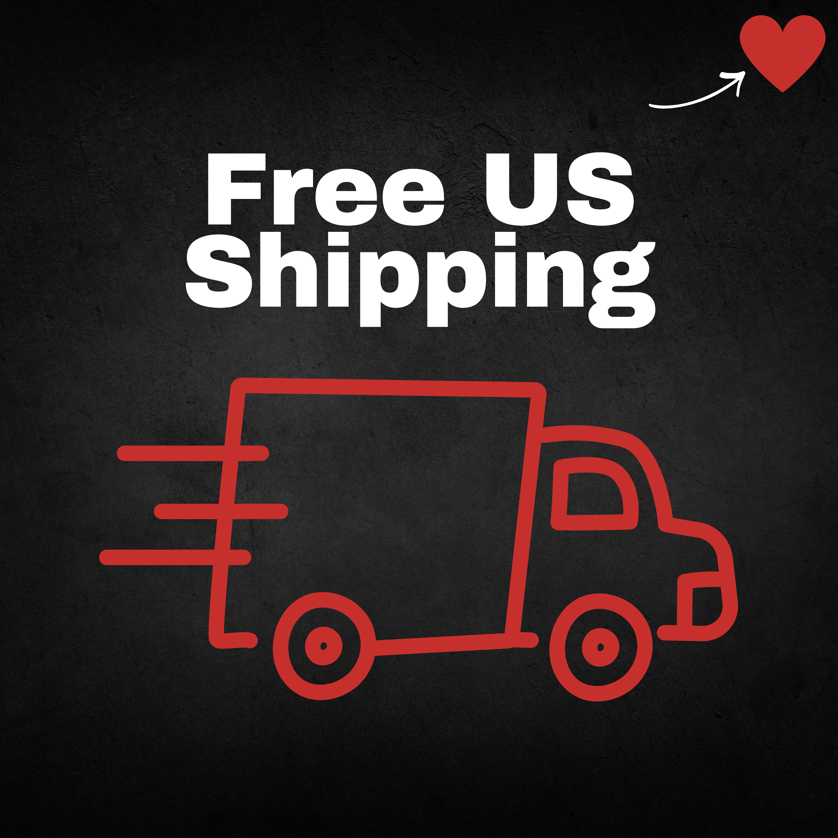 Red delivery truck icon with 'Free US Shipping' text on a black background